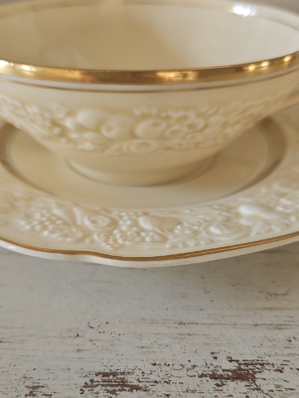 Crown Ducal Ivory and 22K Gold Embossed Two-Handled Soup Bowl with Saucer - Picture 2 of 3
